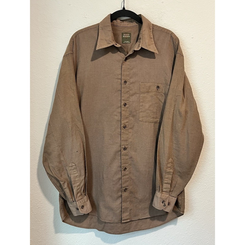 Scott Barber Mens Button Up Shirt Medium Brown Check Long Sleeve Classic